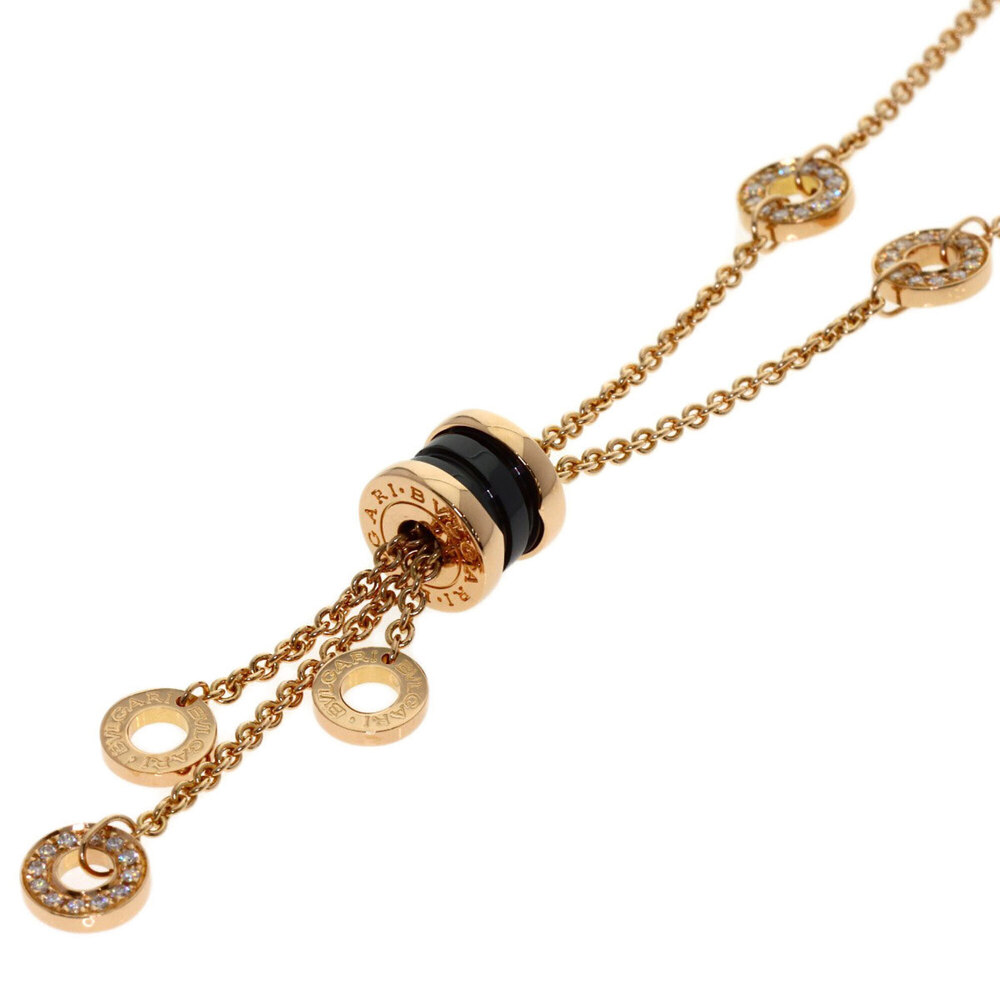BVLGARI B-zero1 Element Ceramic Diamond Necklace 18K Pink Gold Women's